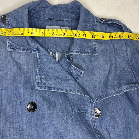MAX JEANS Chambray Denim Double Breasted Trench Coat Lightweight Small - Picture 12 of 14